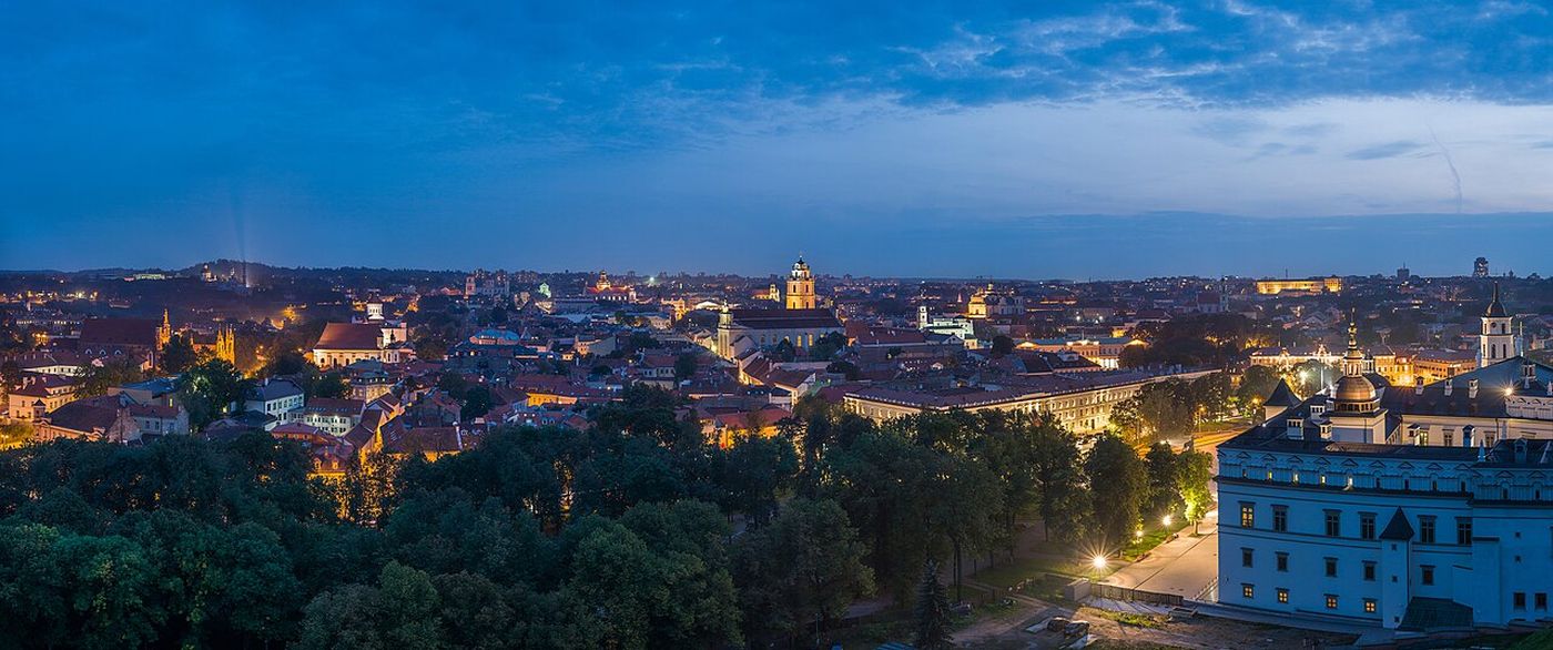 Vilnius old town skyline at dusk