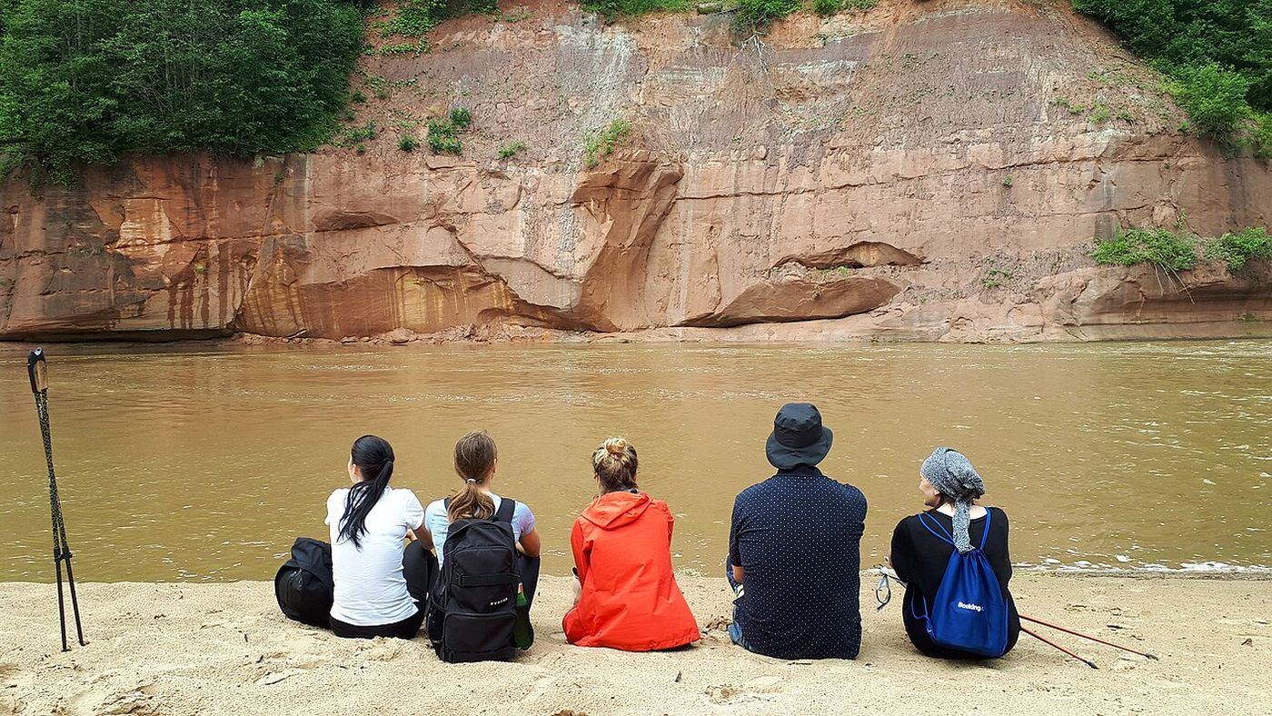 Red sandstone cliffs above the Gauja river